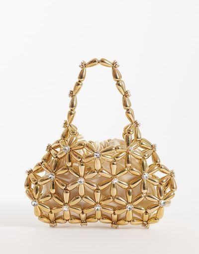 River Island River Island flower pearl beaded grab bag in gold