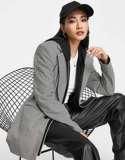 River Island River Island houndstooth check nipped dad blazer in black - part of a set