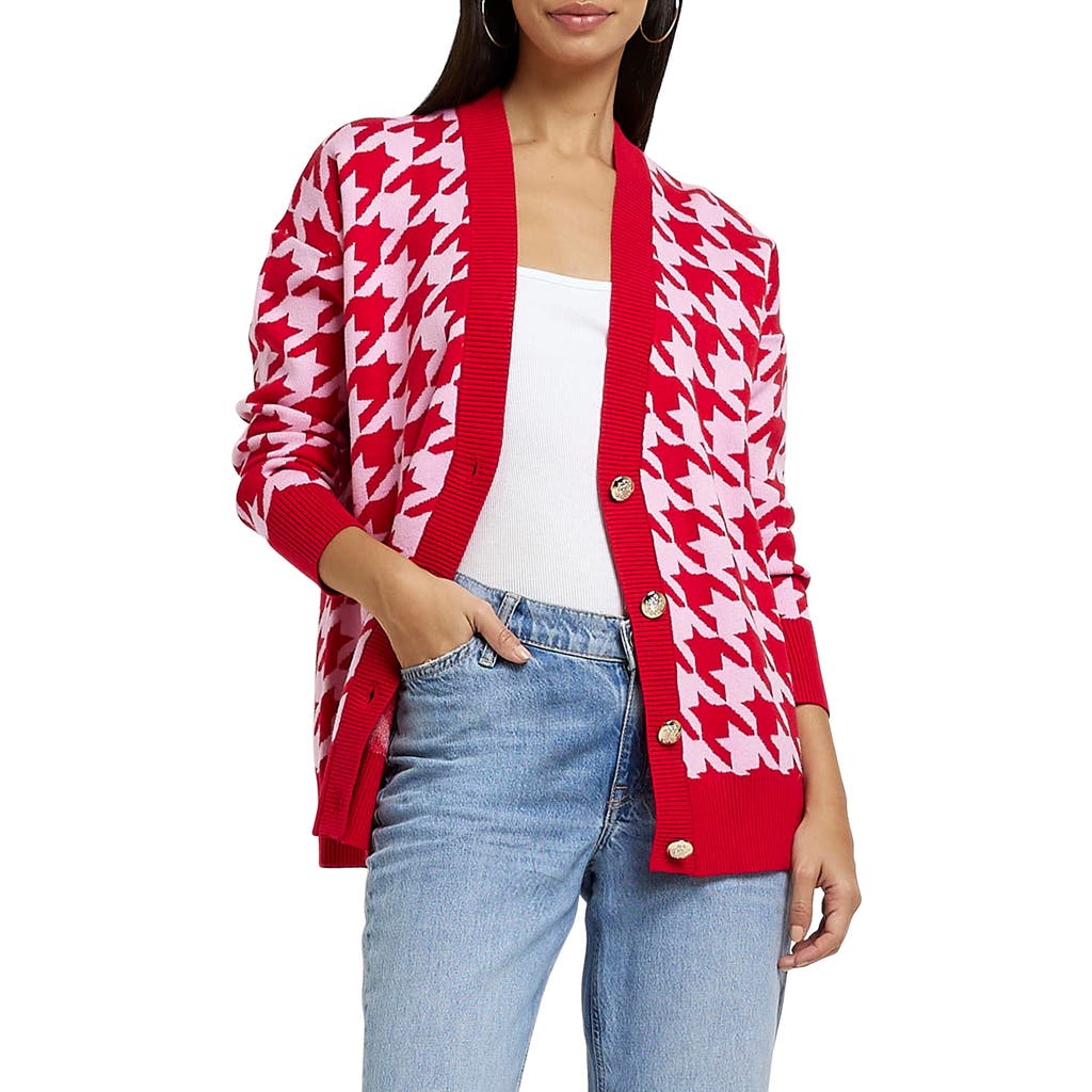 River Island River Island Houndstooth V-Neck Cardigan