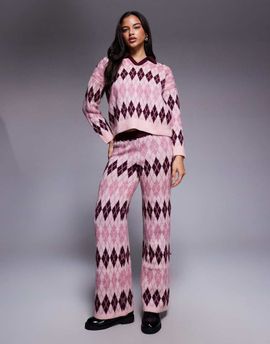 River Island River Island knit argyle print pants in pink - part of a set