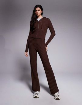 River Island River Island knit wide leg cable knit pants in dark brown - part of a set