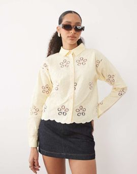 River Island River Island lace cutwork shirt in yellow