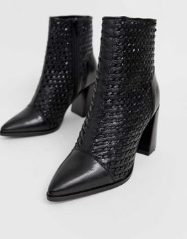 River Island River Island leather woven boots with pointed toe in black