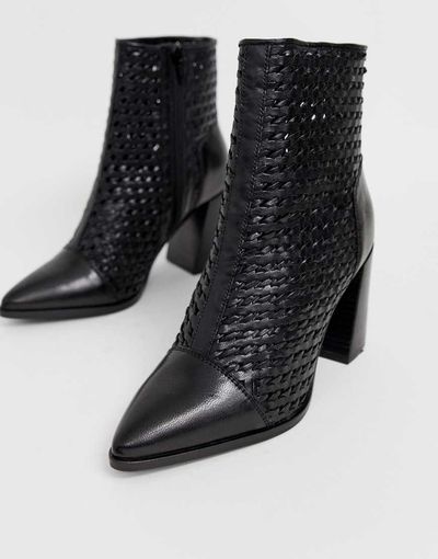 River Island River Island leather woven boots with pointed toe in black
