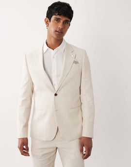 River Island River Island linen look suit jacket in light stone-Neutral