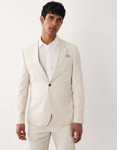 River Island River Island linen look suit jacket in light stone-Neutral