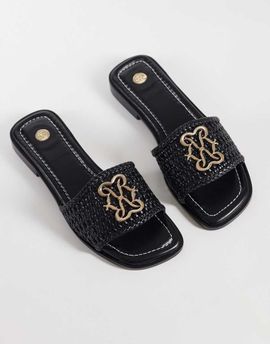 River Island River Island logo weave mule sandals in black