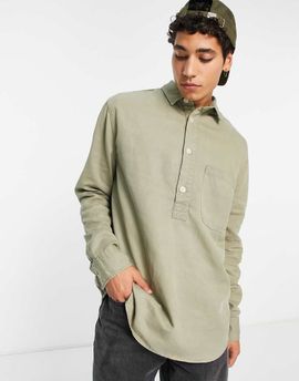 River Island River Island long sleeve 1/2 placket shirt in green