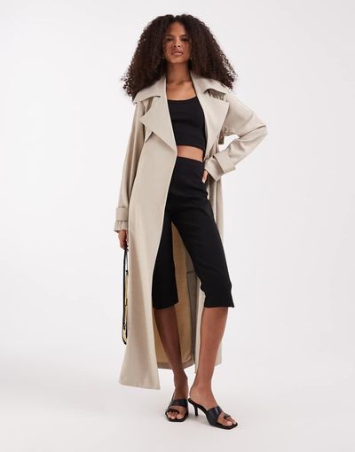 River Island River Island longline trench coat in cream-White