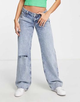 River Island River Island low rise ripped knee dad jeans in light blue