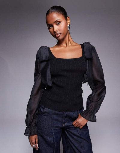 River Island River Island mesh sleeve knit top in black