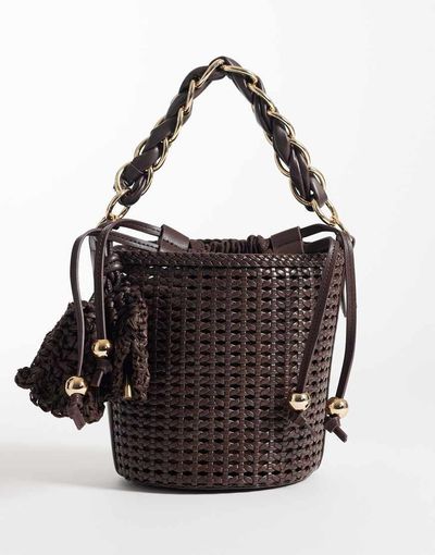 River Island River Island metal handle woven bucket bag in brown