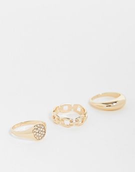 River Island River Island pack of 3 glam and crystal signet rings in gold tone