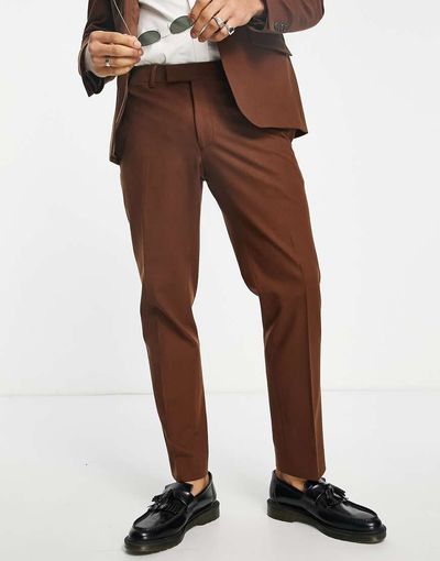 River Island River Island relaxed flannel suit pants in brown-White