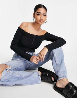 River Island River Island rib bardot bodysuit in black
