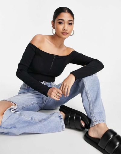 River Island River Island rib bardot bodysuit in black