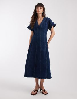 River Island River Island seam detailing dress in dark denim-Blue