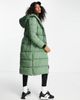 River Island River Island shawl collar longline padded coat in sage-Green - 3