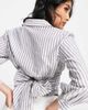 River Island River Island shirred waist tie front shirt in light blue - 4