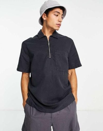 River Island River Island short sleeve zip through shirt in washed black