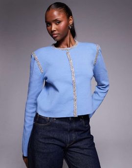 River Island River Island shoulder pad detailing knit cardigan in light blue