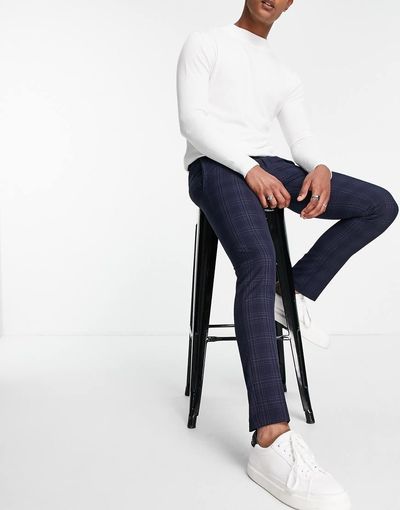 River Island River Island skinny check pants in navy