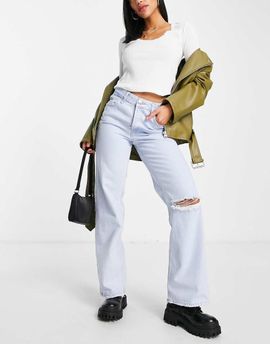 River Island River Island straight cut dad jeans with knee rip in light blue