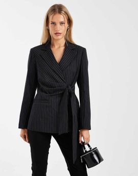 River Island River Island striped tie waist blazer in black