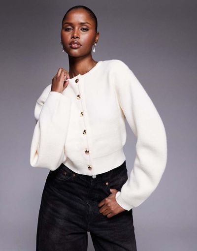 River Island River Island structured sleeve cardigan in cream-White