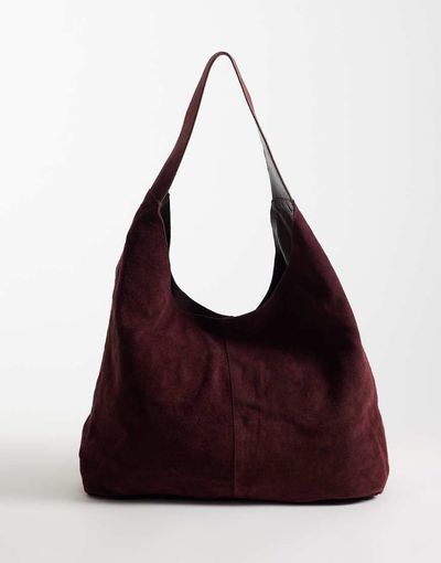 River Island River Island suede slouch bag in burgundy-Red