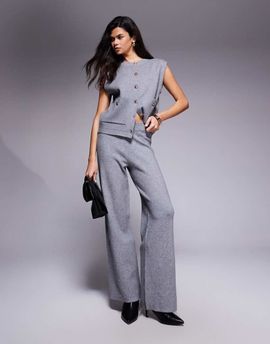 River Island River Island wide leg knit pants in light gray