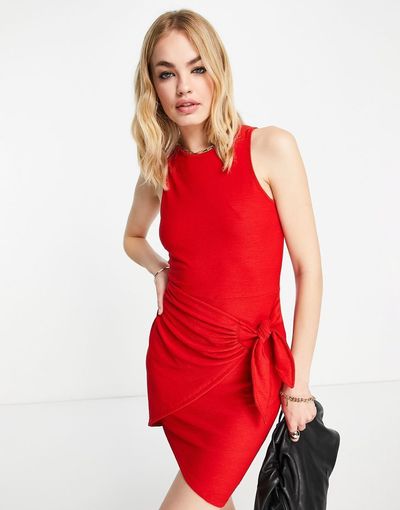 River Island River Island wrap skirt mini dress in coral-Orange