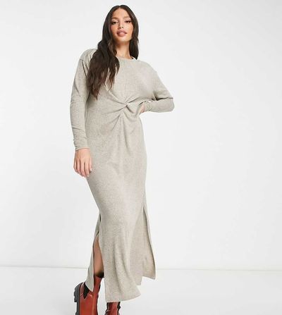 River Island Tall River Island Tall twist front midi dress in oatmeal-Neutral