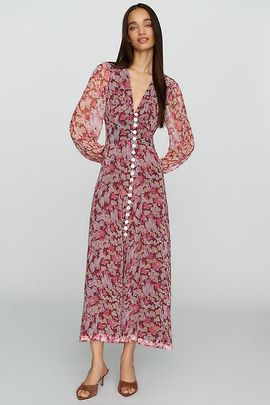 RIXO Avalyn Floral V-Neck Midi Dress