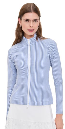 RLX Ralph Lauren RLX Ralph Lauren Seersucker Mock Neck Zip Jacket Blue Mist/Ceramic White