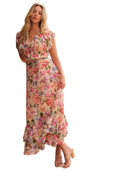 Roaman's Roaman's Chiffon Wrap Maxi Dress