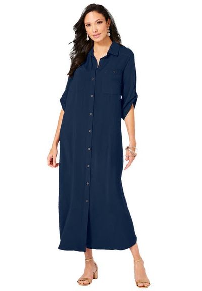 Roaman's Roaman's Collared Button Front Dress