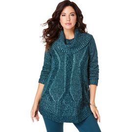 Roaman's Roaman's Cowl Neck Cable Pullover Sweater (plus)