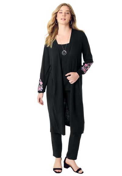 Roaman's Roaman's Embroidered Duster Cardigan