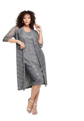 Roaman's Roaman's Extended Plus Size 3/4 Sleeve Formal Duster Sequin Embellished Lace Dress Set (plus)