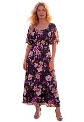 Roaman's Roaman's Hand Crinkled Flutter Sleeve Maxi Dress