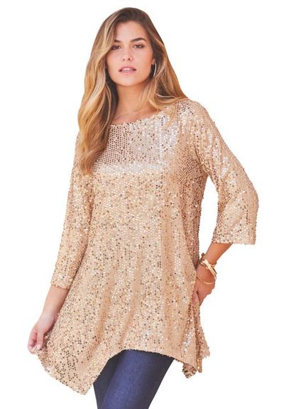 Roaman's Roaman's Handkerchief Hem Sequin Tunic