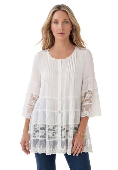 Roaman's Roaman's Lace Illusion Blouse