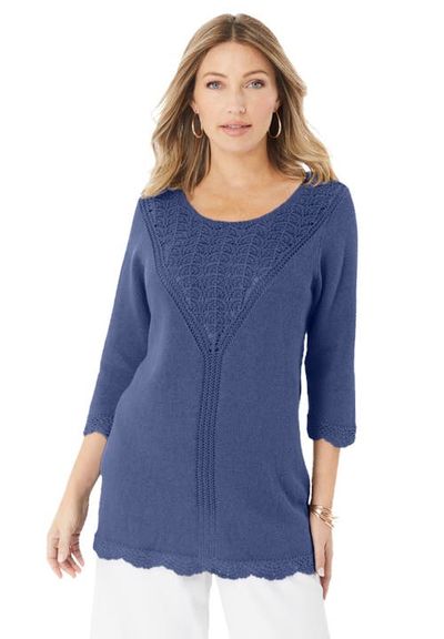 Roaman's Roaman's Lace Knit Pullover Sweater