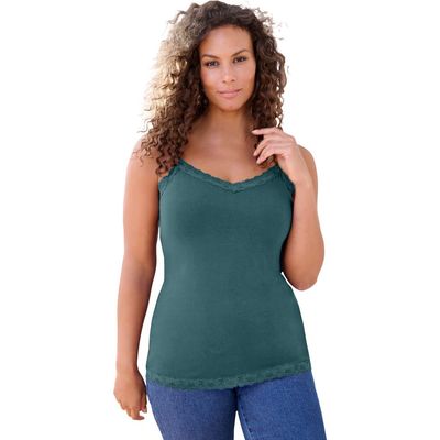 Roaman's Roaman's Lace Trim Knit Cami With Adjustable Straps
