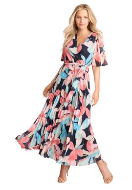 Roaman's Roaman's Pleated Faux Wrap Dress