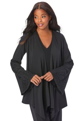 Roaman's Roaman's Plus-size Tiered Short-sleeve Georgette Tunic & Pants Set