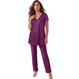 Roaman's Roaman's Plus Size 2 Piece S/s Sequin Top And Pant Set (plus)