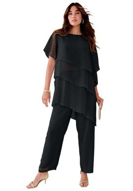 Roaman's Roaman's Plus Size 2 Piece Tierred Ruffle Top And Pant Set