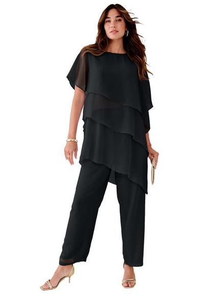 Roaman's Roaman's Plus Size 2 Piece Tierred Ruffle Top And Pant Set